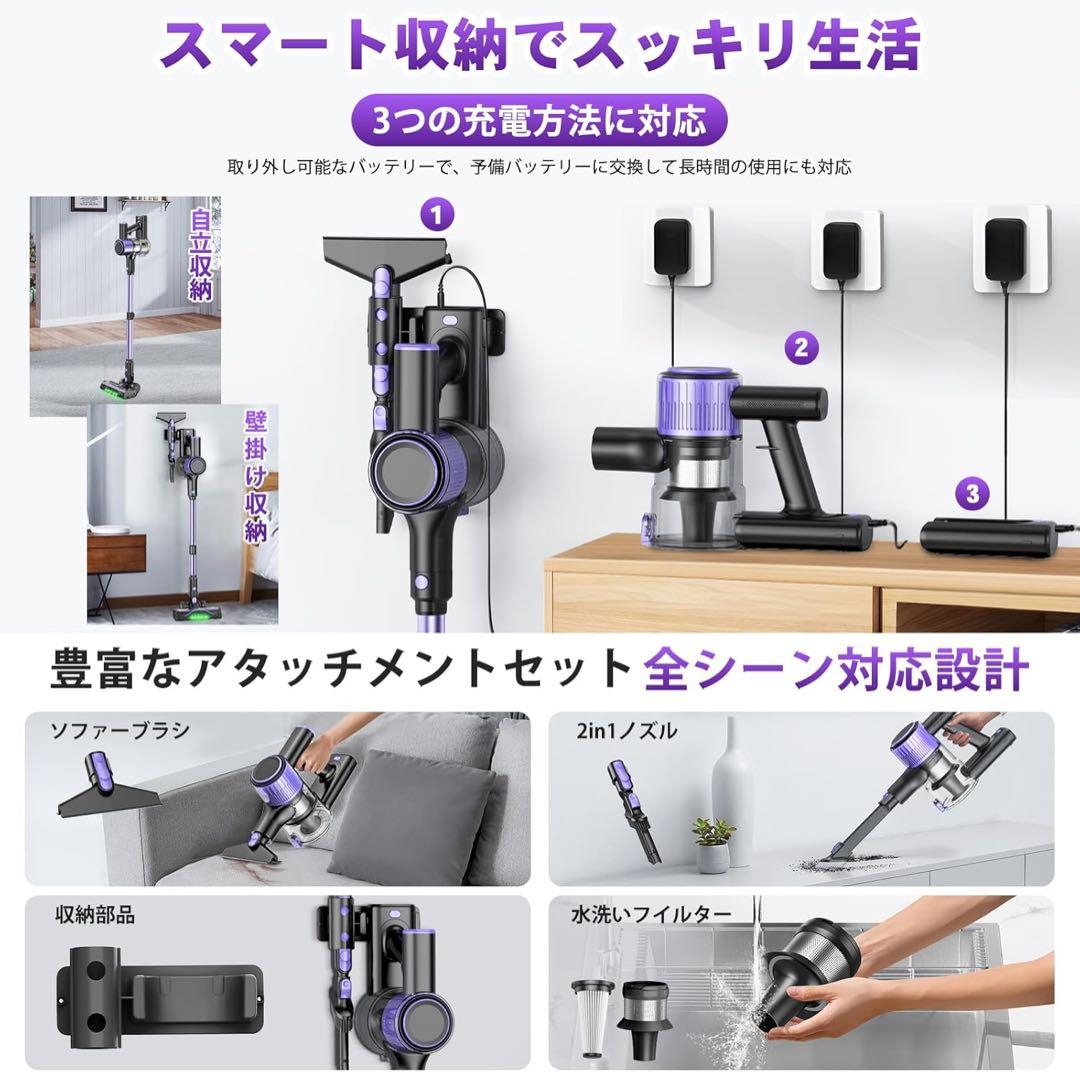 掃除機 コードレス 超強力吸引 自立式 LEDライト 液晶ディスプレイ 2WAY