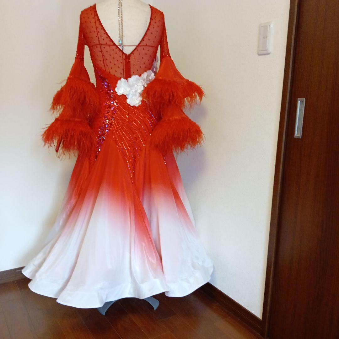 専用✨️豪華オーダー✨️社交ダンススタンダードドレス（Ｌサイズ）赤&白グラデー