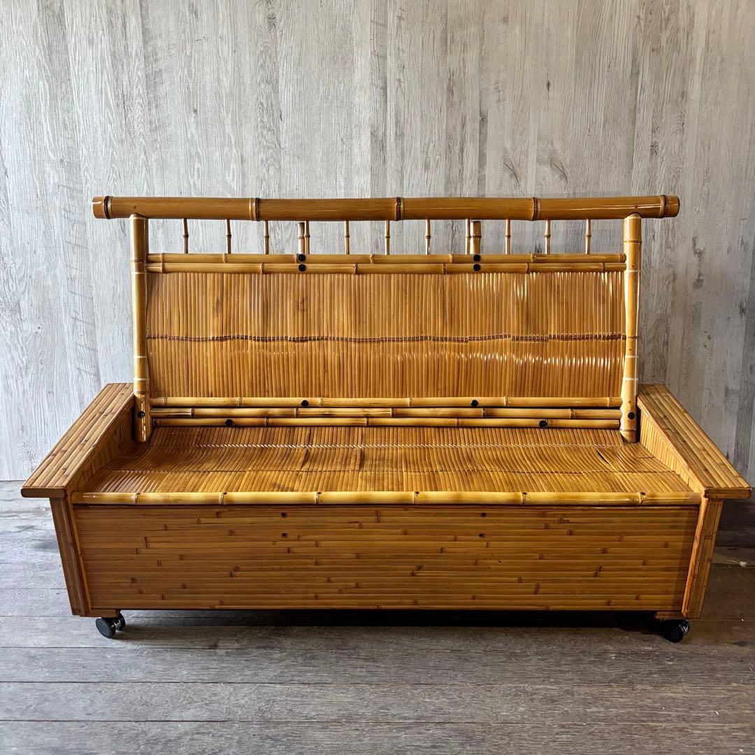 梅里竹芸 ソファ 竹製 健康椅子 長椅子 竹家具 キャスター付き 和風