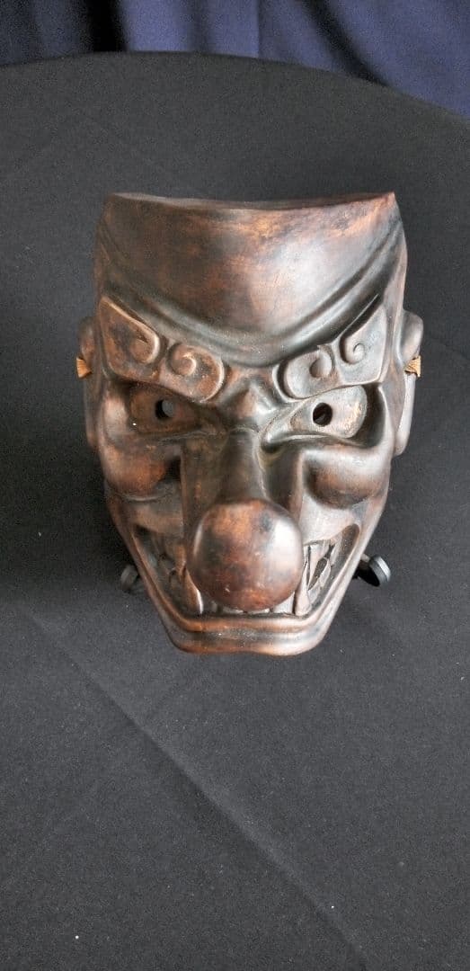 木製天狗、神楽面 鬼の顔 約20cm x 25cm