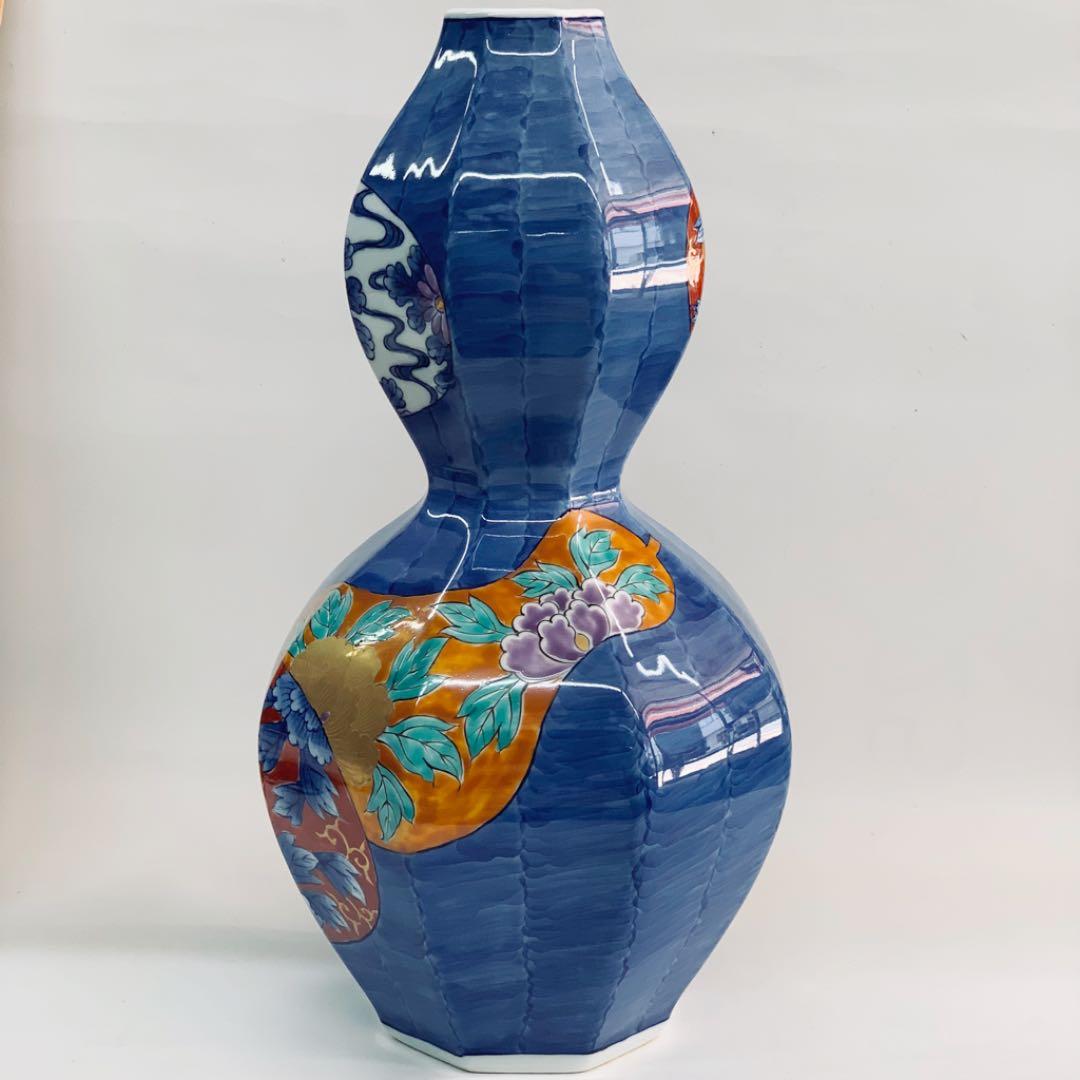 【花瓶1】有田焼　瓢形　瓢絵　12号　崋山万右衛門　共箱