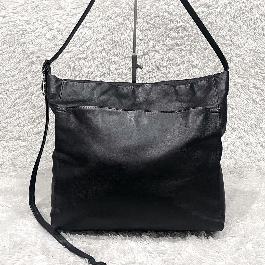 【美品】 ear PAPILLONNER 牛革 シンプルフラップショルダーバッグ