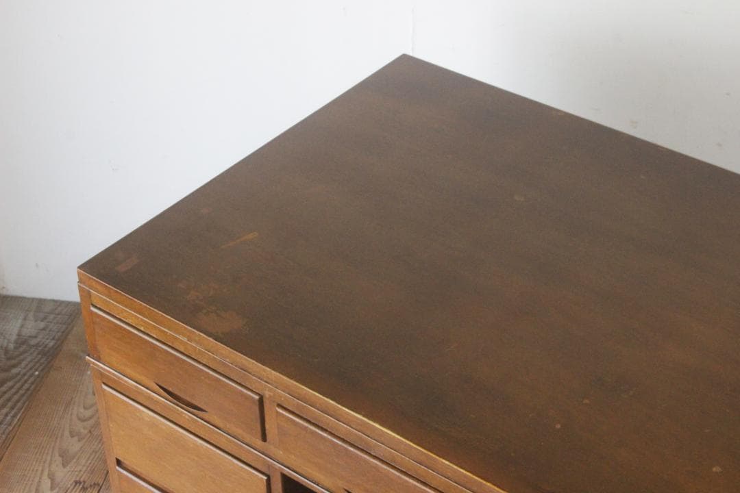 レトロ 両袖デスク 机 書斎 作業台 引き出し 抽斗 9杯 分割可能 木製