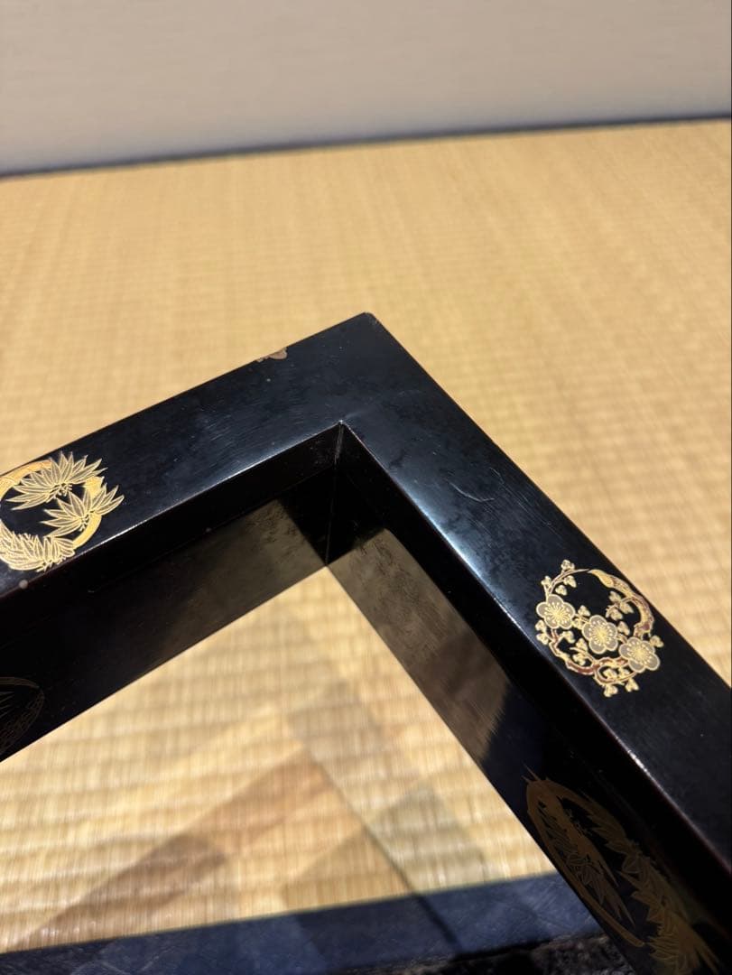 林哲山 花丸蒔絵 炉縁 共箱 木製漆器 茶道具