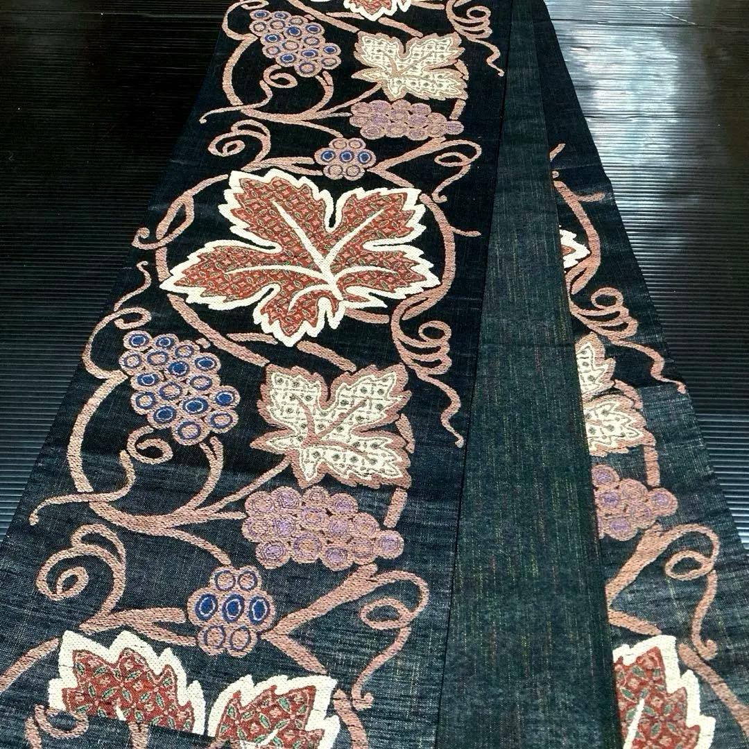 専用ページ　正絹　六通袋帯【本草木染　葡萄唐草】