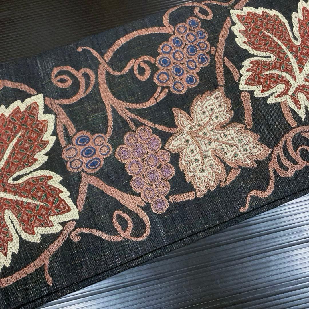 専用ページ　正絹　六通袋帯【本草木染　葡萄唐草】