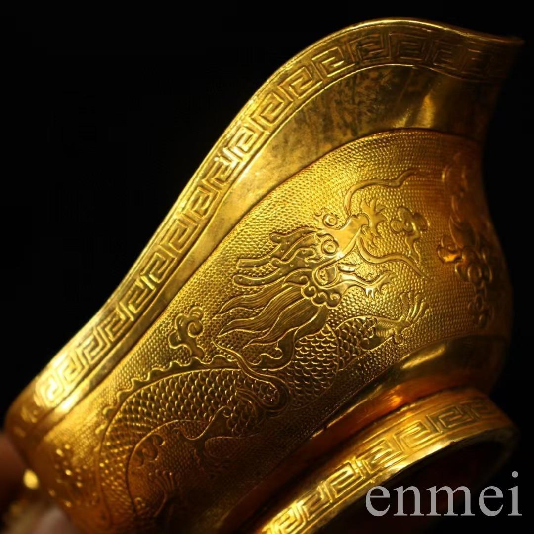 中国古美術・珍蔵浮彫鎏金双龍ワイングラス純銅制・純手作り・文房具・賞物 ·酒具