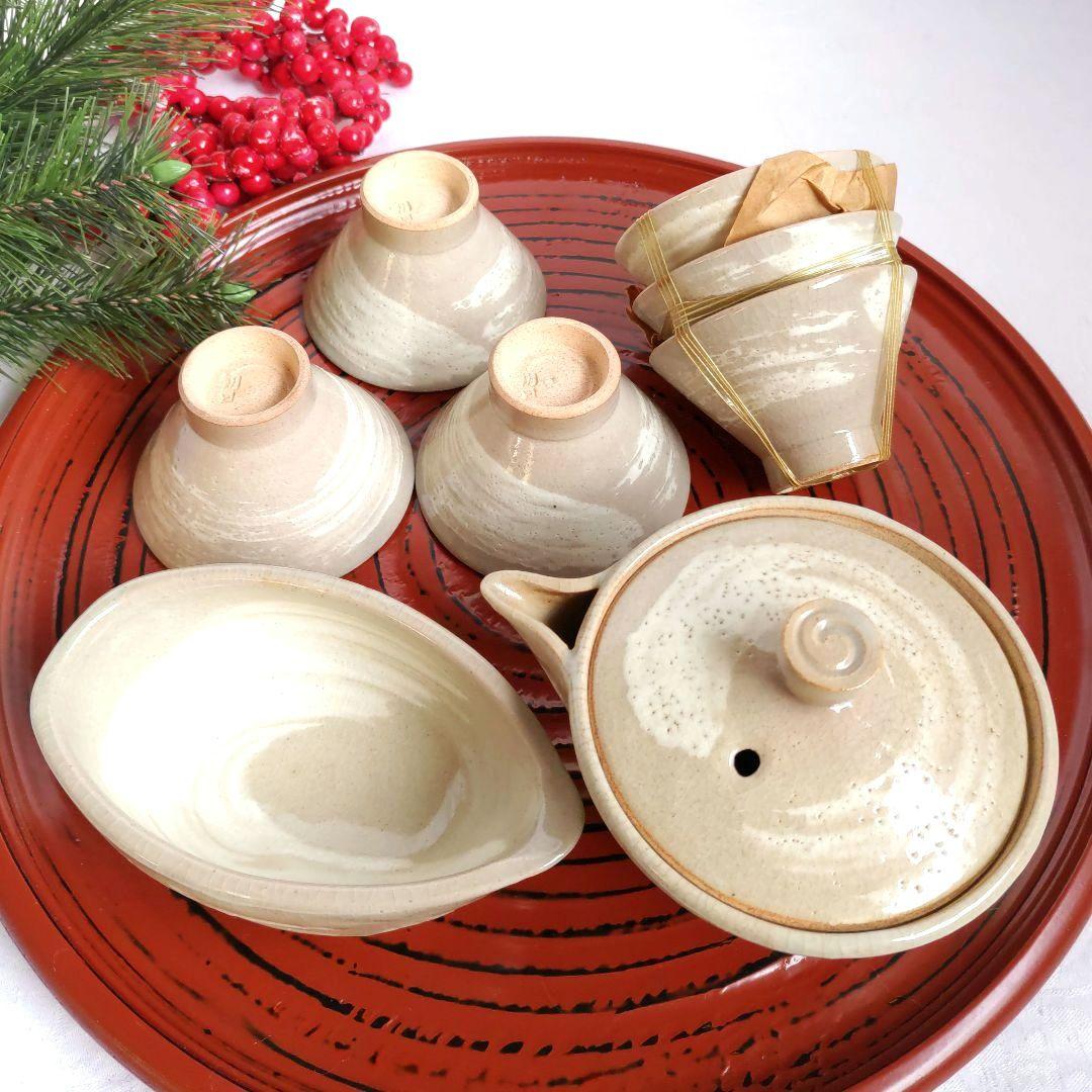 朝日焼　朝日窯　煎茶碗　汲出６　湯冷まし１　御本手　煎茶道具／宝瓶１はおまけ