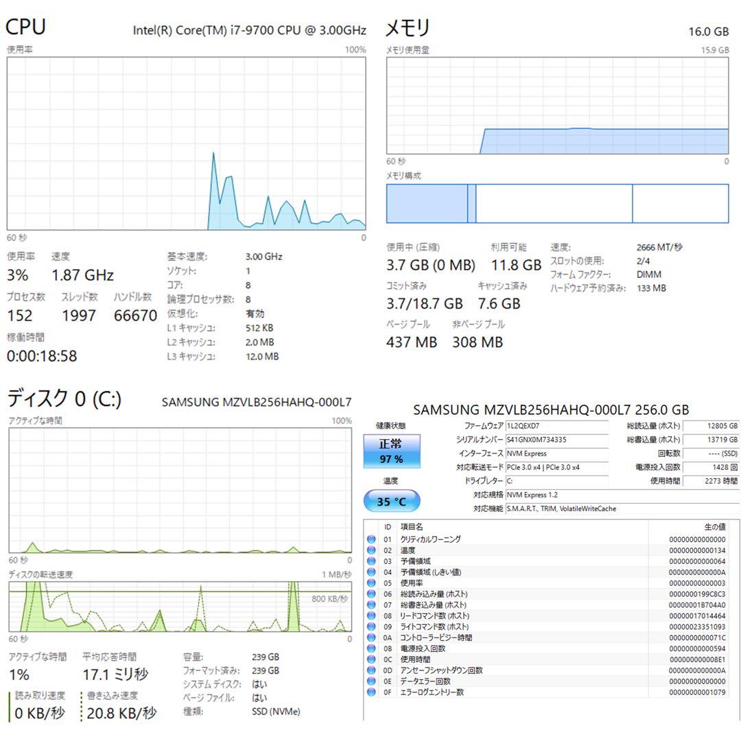 Windowsデスクトップ NEC MRH30L-5 Core i7-9700 16GB SSD256GB