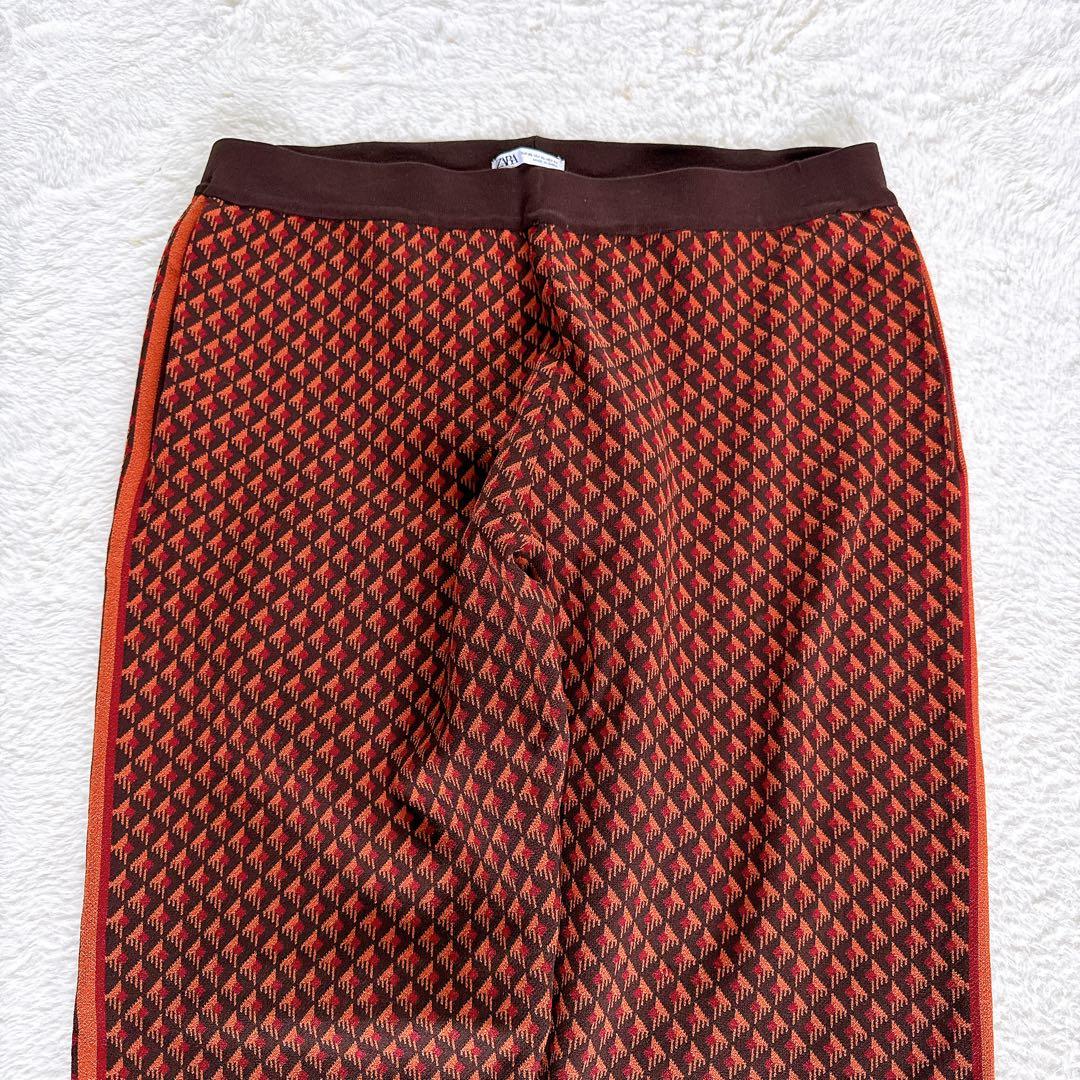 【ZARA】ジャージ風セットアップ ジャガード ブラウンオレンジ系 XLサイズ