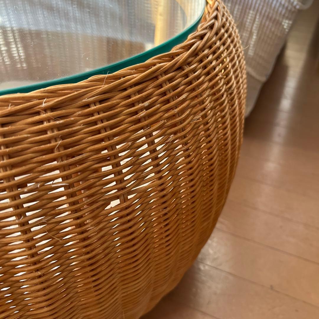 ネコセカイ　ラタン製キャットハウス ガラス天板付き