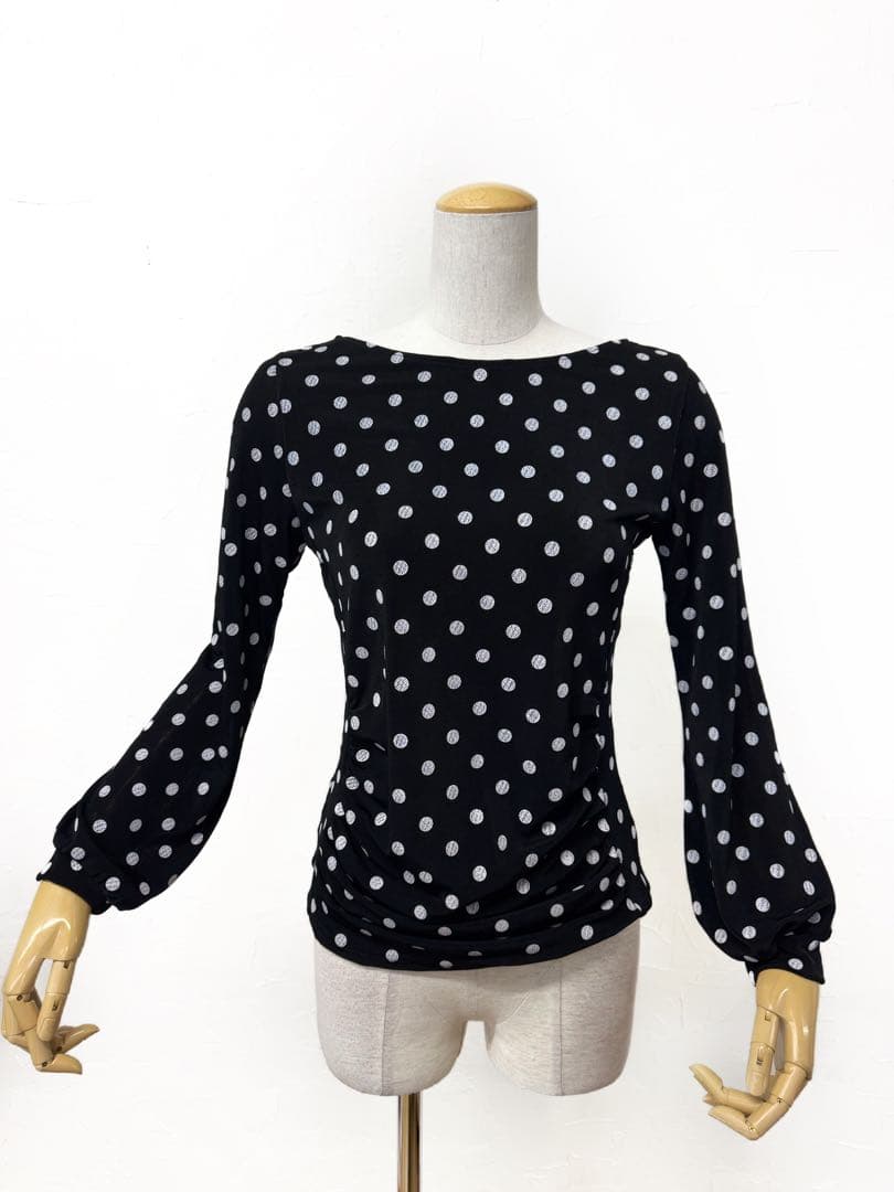 【Mサイズ】新品　JOAN社交ダンス 水玉バルーンスリーブトップスs003
