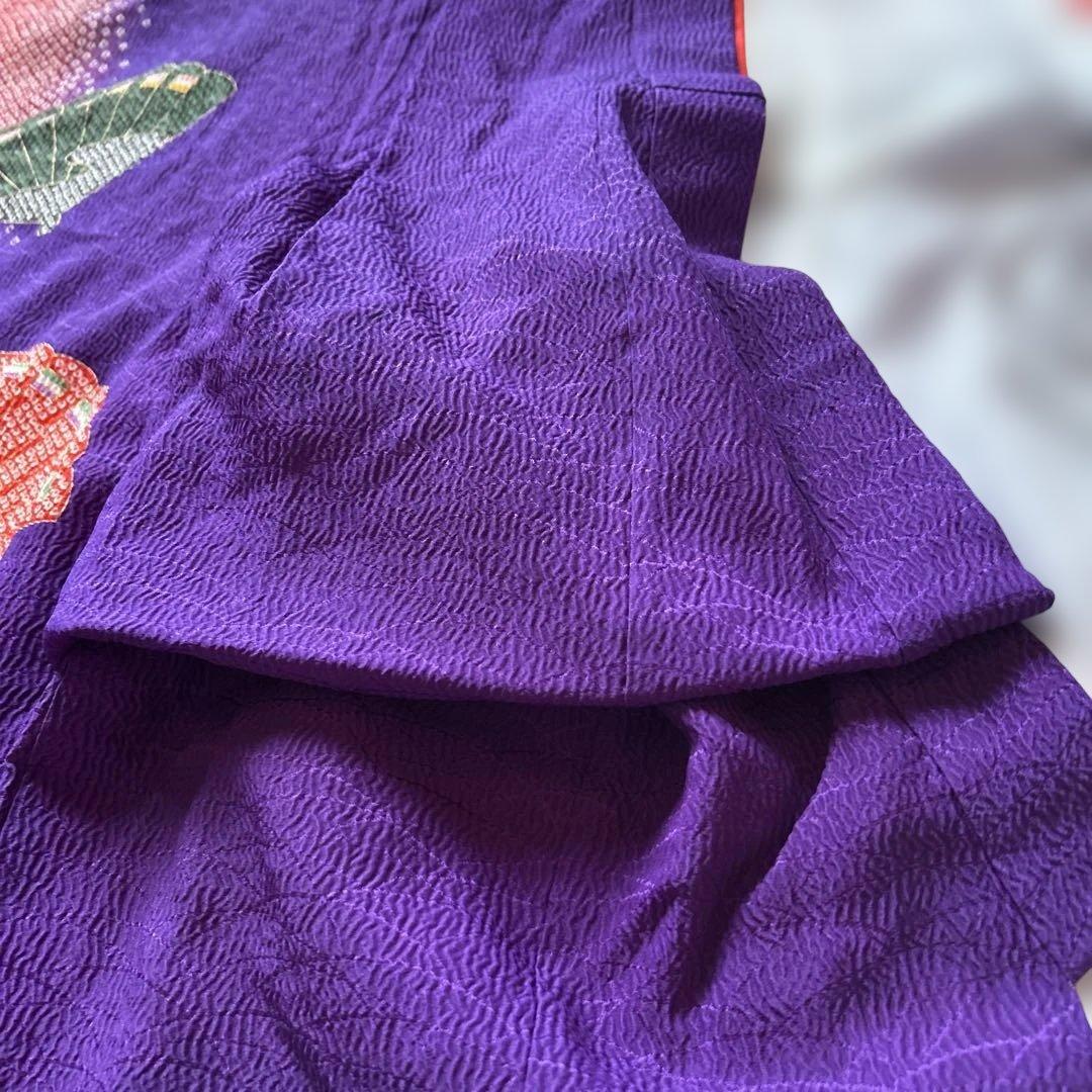 紫　七五三　7歳　女の子　セット　一式　絞り風　鹿の子　ポリエステル