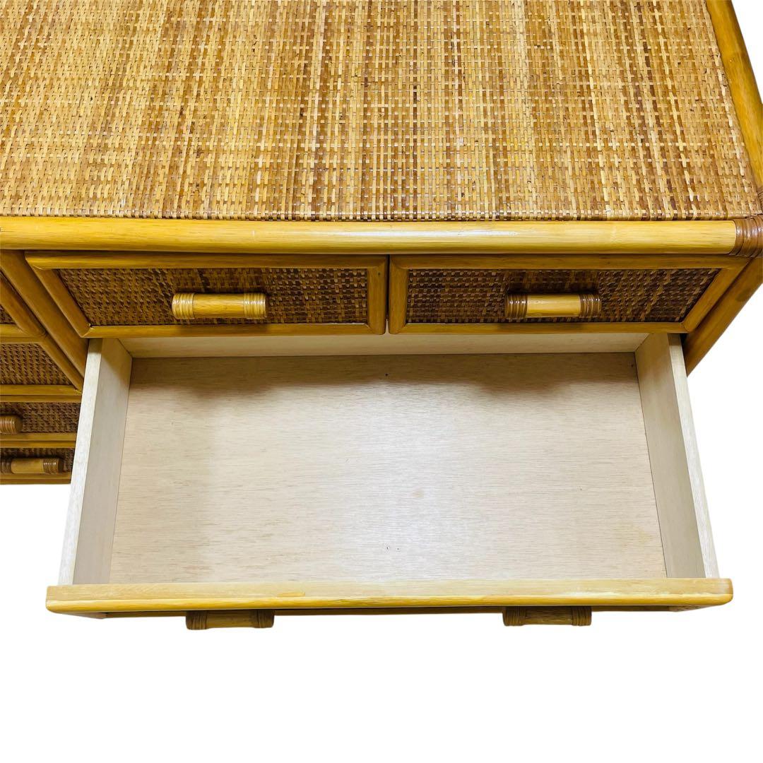 【大人気】ラタン 籐 ワイド ローチェスト 棚 10杯 昭和レトロ ヴィンテージ