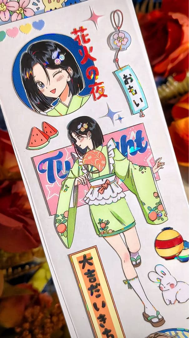 【9437】海外　3/5/巻　貝殻光マスキングテープ　女の子　祭り　夏　人物系