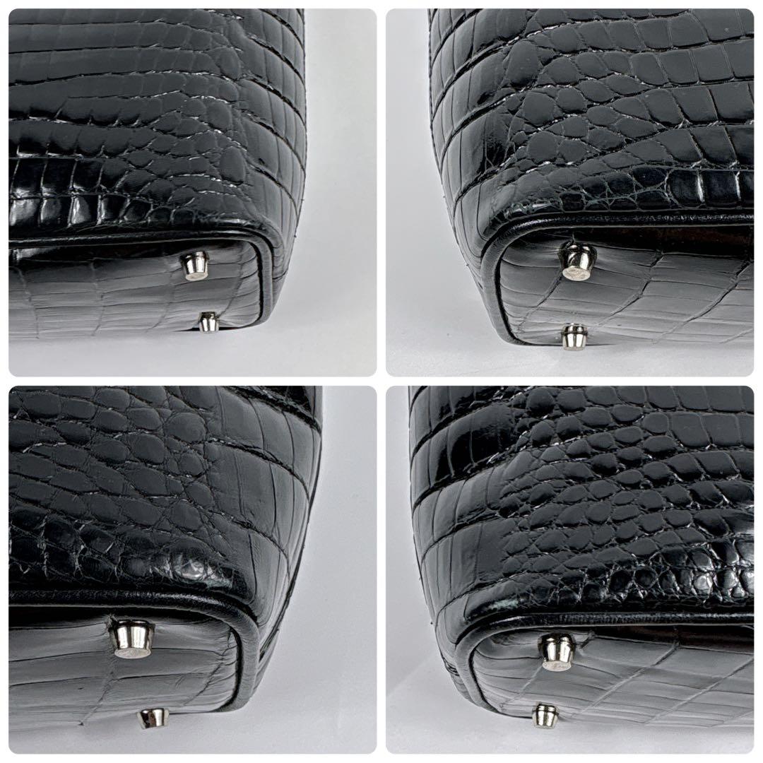 美品 シャイニング クロコダイル レザー ハンドバッグ　センター取り　ミニトート