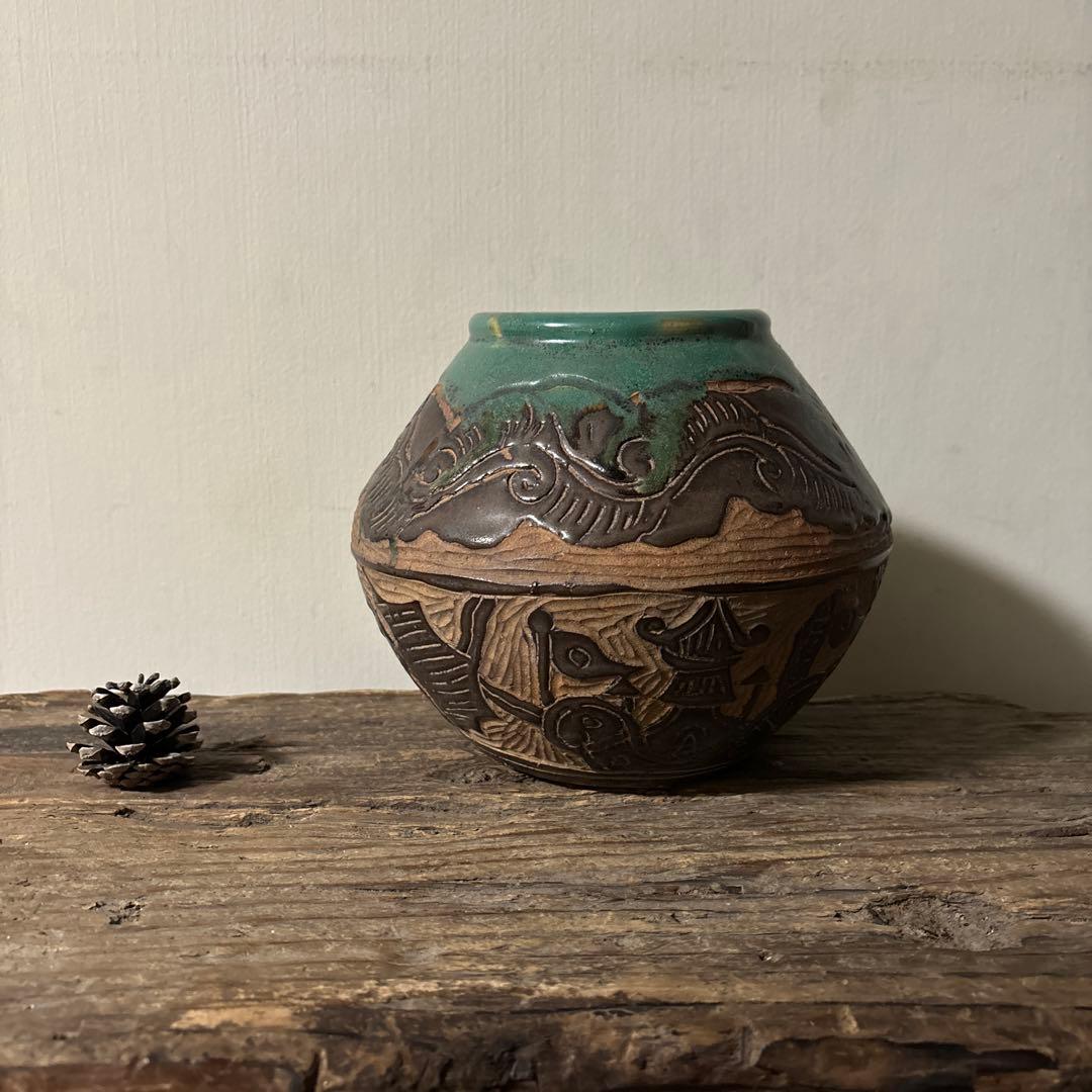 琉球古典焼　壺　古民芸.やちむん.壺屋焼.古道具.骨董品.アンティーク　検:李朝