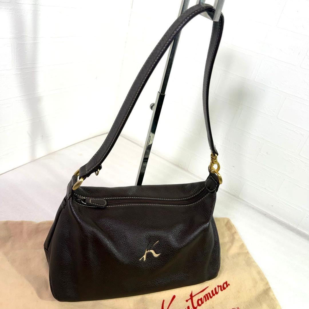 美品　キタムラ　 ショルダーバッグ　ダークブラウン レザー　保存袋　ポーチ