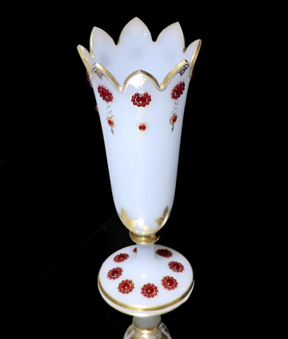 オールド・バカラ 美術館級 カボションガラス装飾金彩オパーリンガラス製大型花瓶