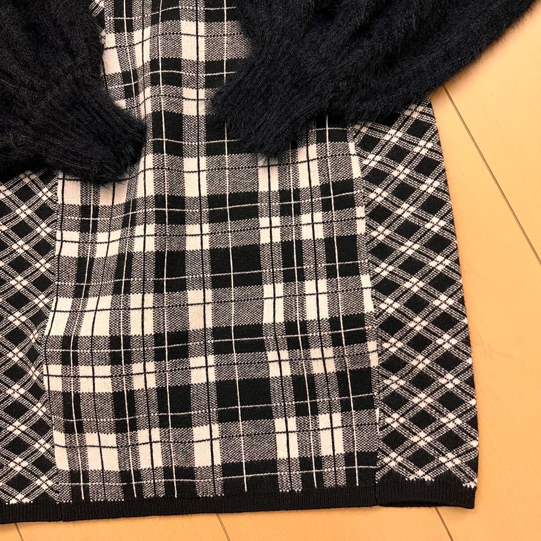 12新品リップサービス定価13090円フェザーチェックアンサンブルワンピース黒S