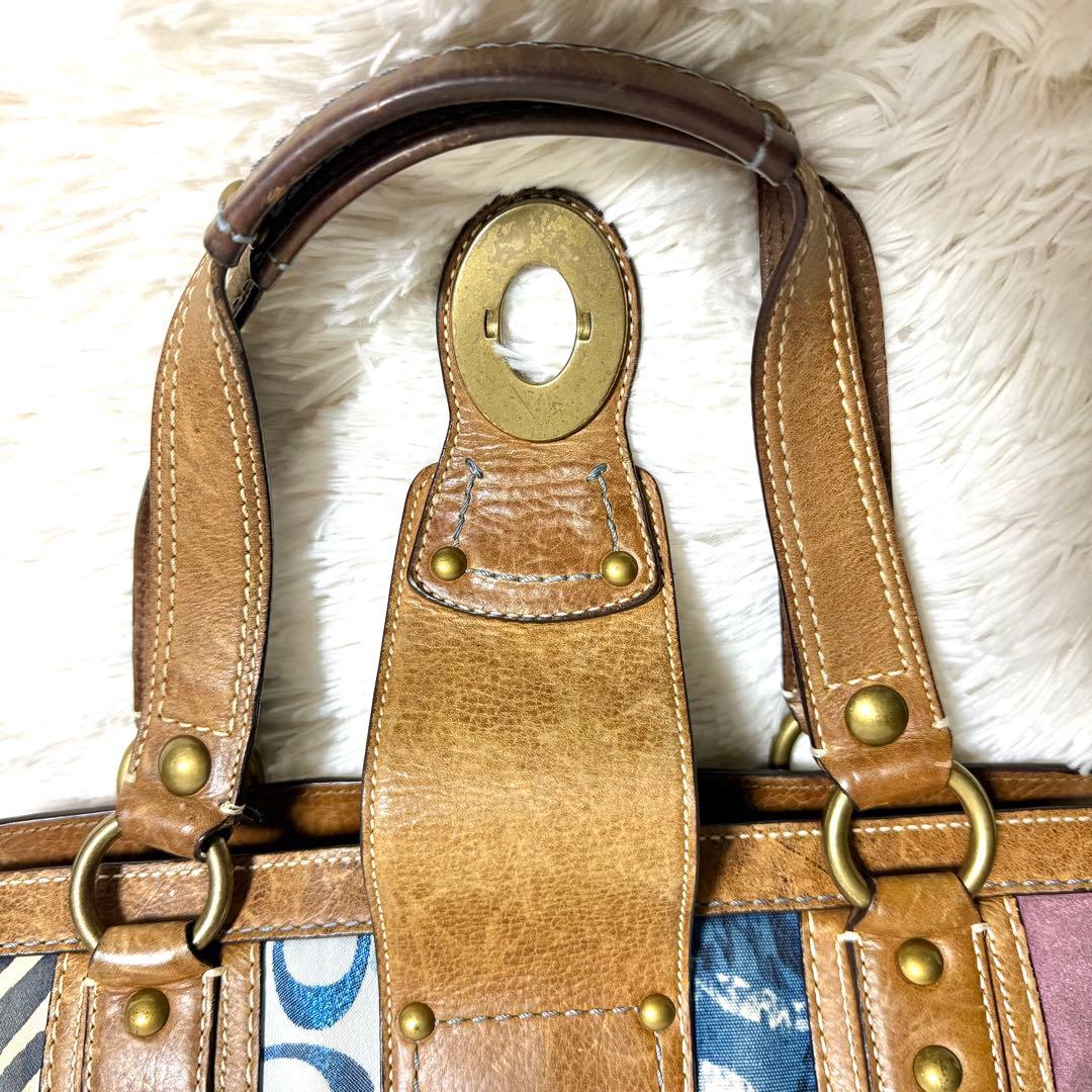 【希少】コーチ　パッチワーク ハンドバッグ ターソロック　デニム 青　10816