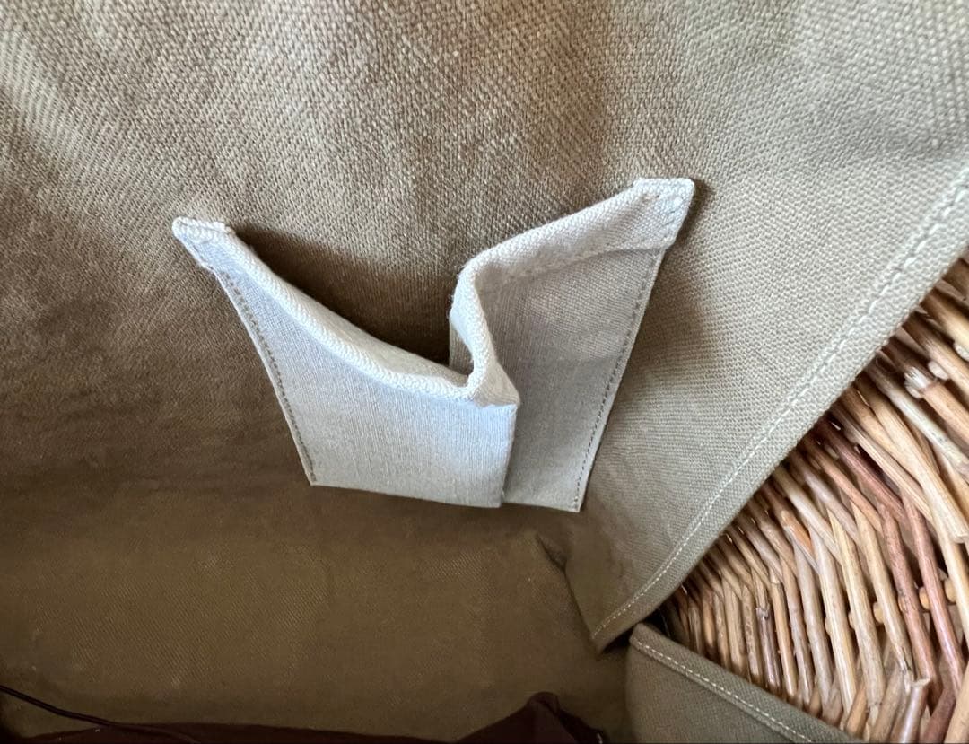 ebagos エバゴス 紅籐カゴ リネンかぶせ布付 小型鏡付 美品 専用保管袋付