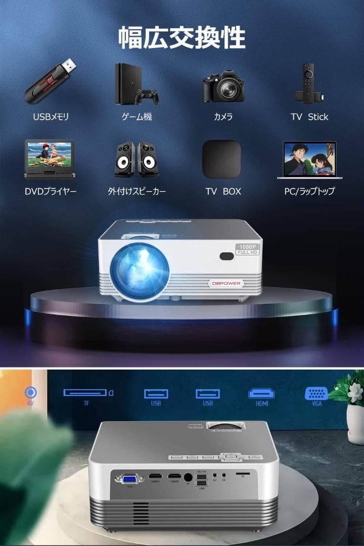 高性能WiFi Bluetoothプロジェクター ホームシアターに最適