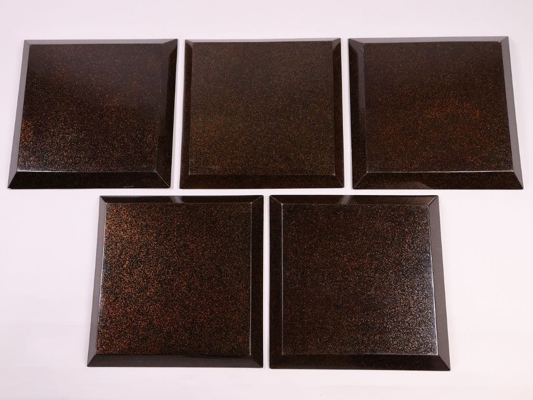 【MB45】時代 梨地吸物膳 十客 月と草花蒔絵 秋草 四方膳 卓上 折敷 木製