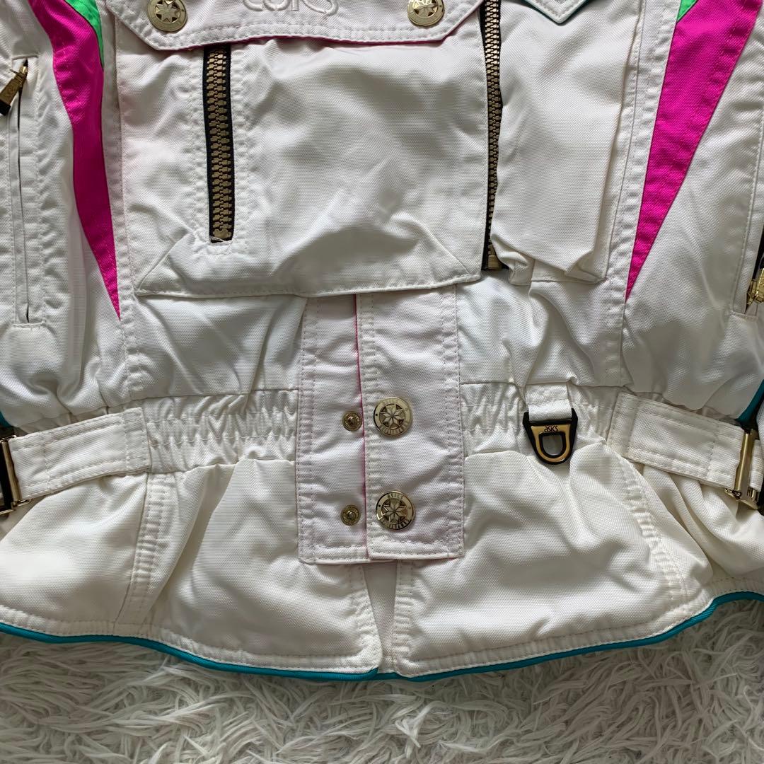 美品■アシックス レトロ　スキーウェア ホワイト マルチカラー M