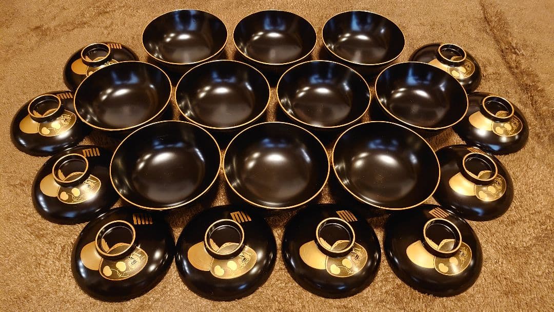 輪島塗　漆器　蒔絵　金蒔絵　蛤の図　蓋椀　菓子椀　蔵出し　10客