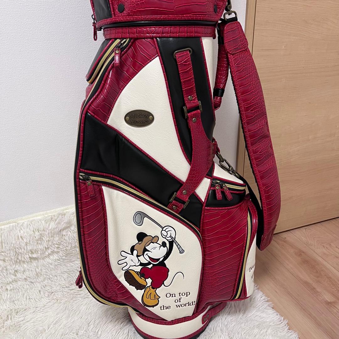 美品 ゴルフ キャディバック ディズニー ミッキー レッド 赤 ネームタグ付