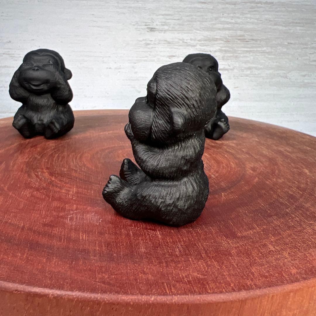 天然石　三猿　オブシディアン