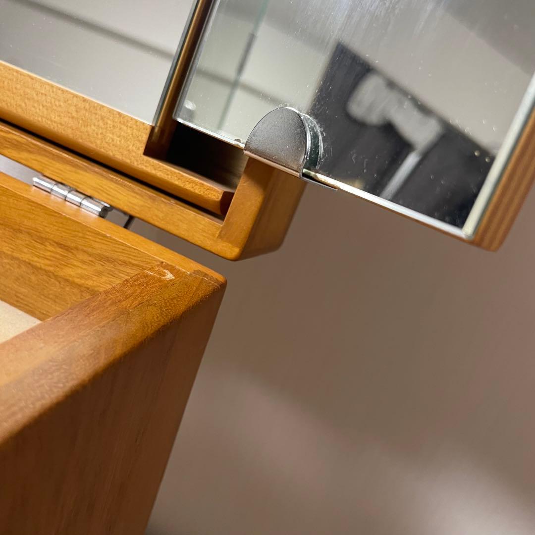 化粧箱 木目 三面鏡 木製 レトロ メイクボックス ドレッサー