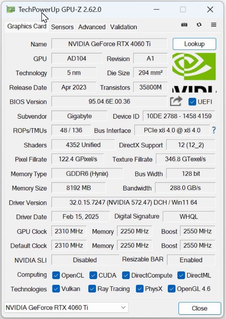 即納 GIGABYTE GeForce RTX4060TI WINDFORCE