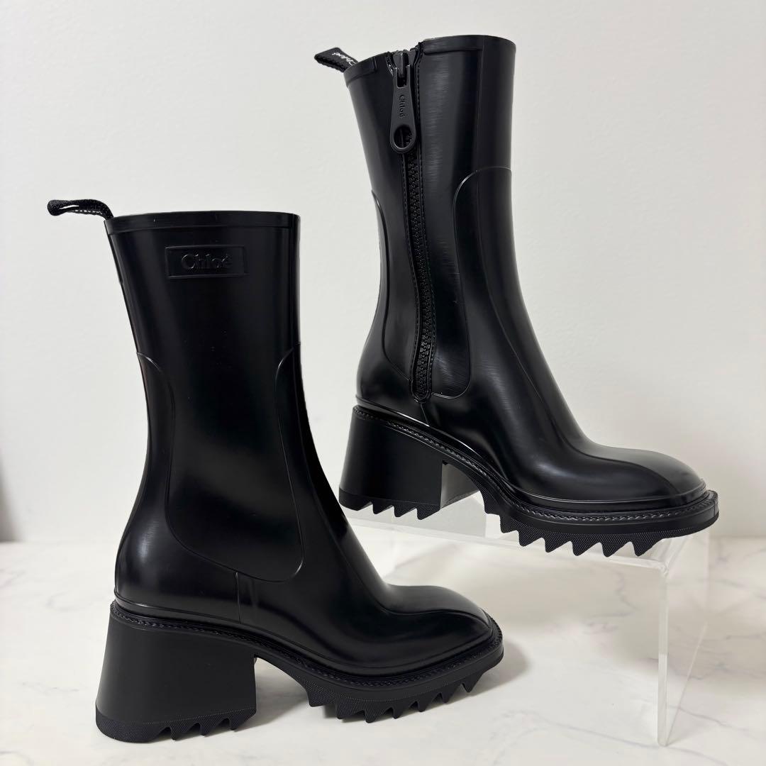 極美品 クロエ 35 BETTY ベティ レインブーツ 防水 長靴 ブラック