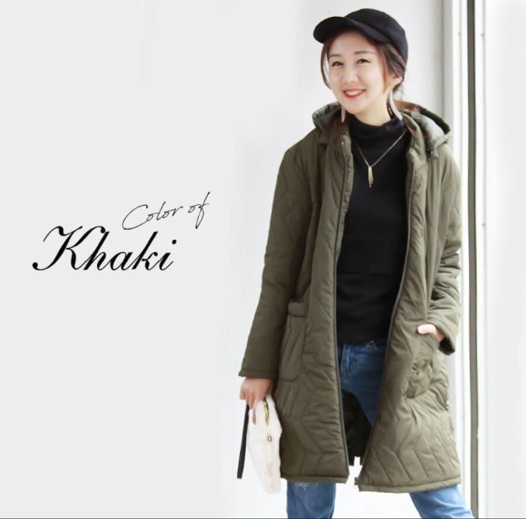 【極美品】ミルクティー⭐️中綿ロングママコート　ステラ　4way カーキ