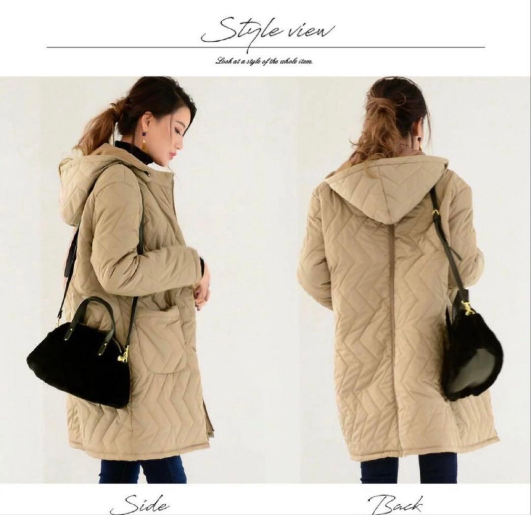 【極美品】ミルクティー⭐️中綿ロングママコート　ステラ　4way カーキ