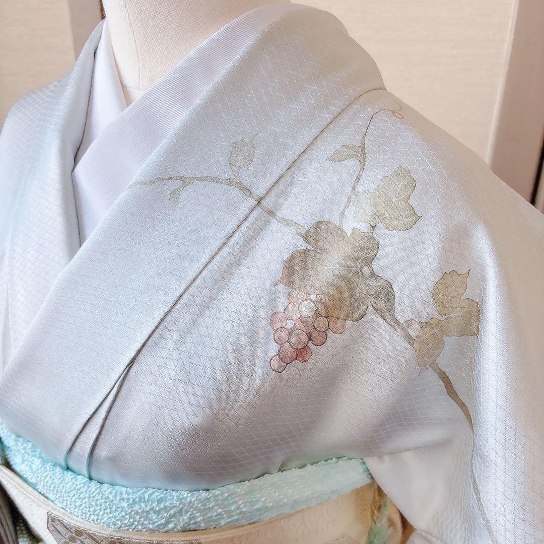 美品　訪問着　フルセット 本加賀友禅 裄66 葡萄 卒業式　入学式　M グレー