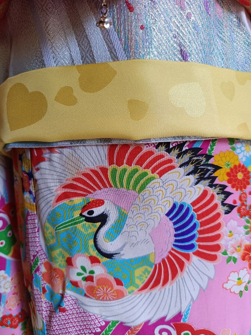 アンティークピンクの着物とキラキラ作り帯セット