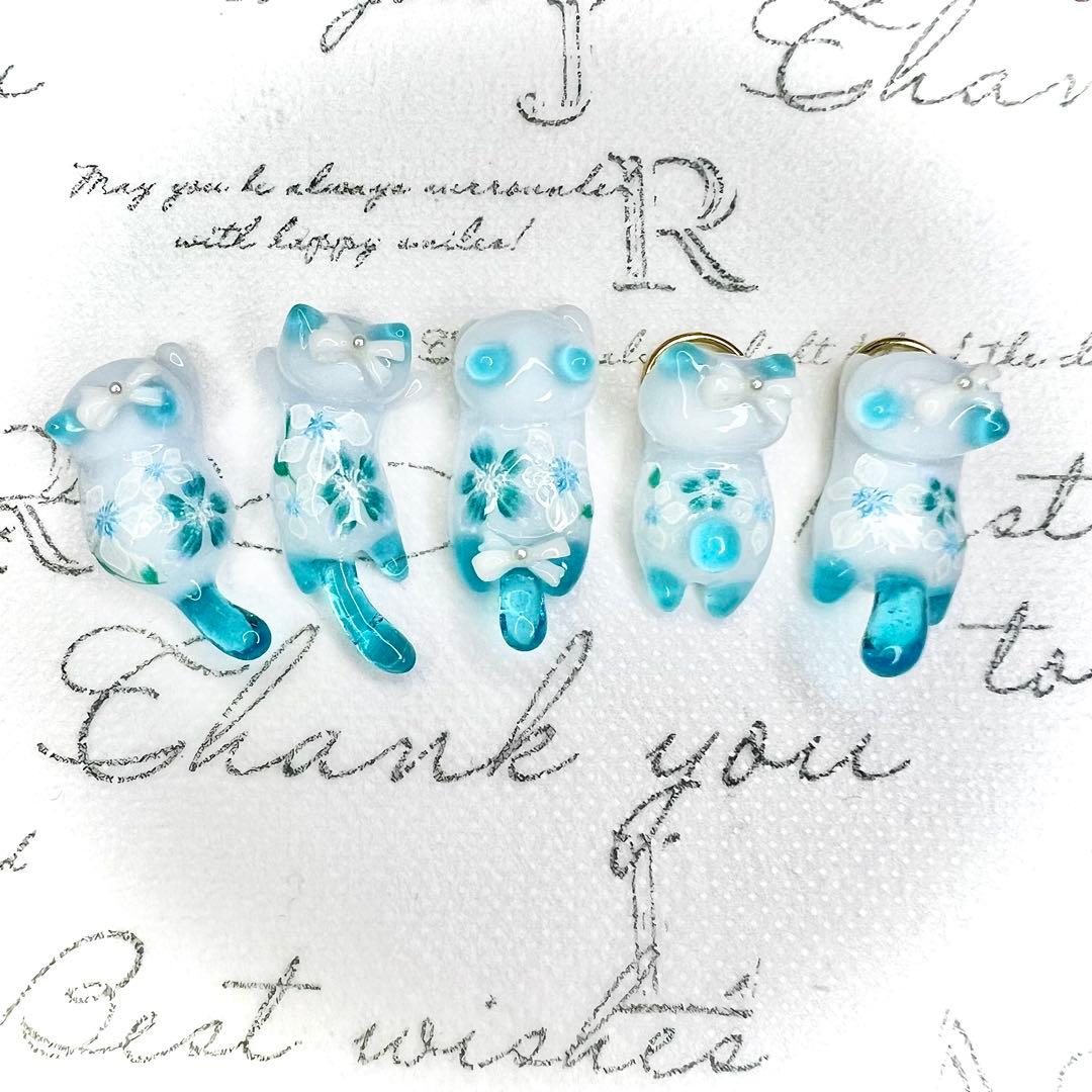 リクエスト専用　青いお花　氷　猫　5個セット