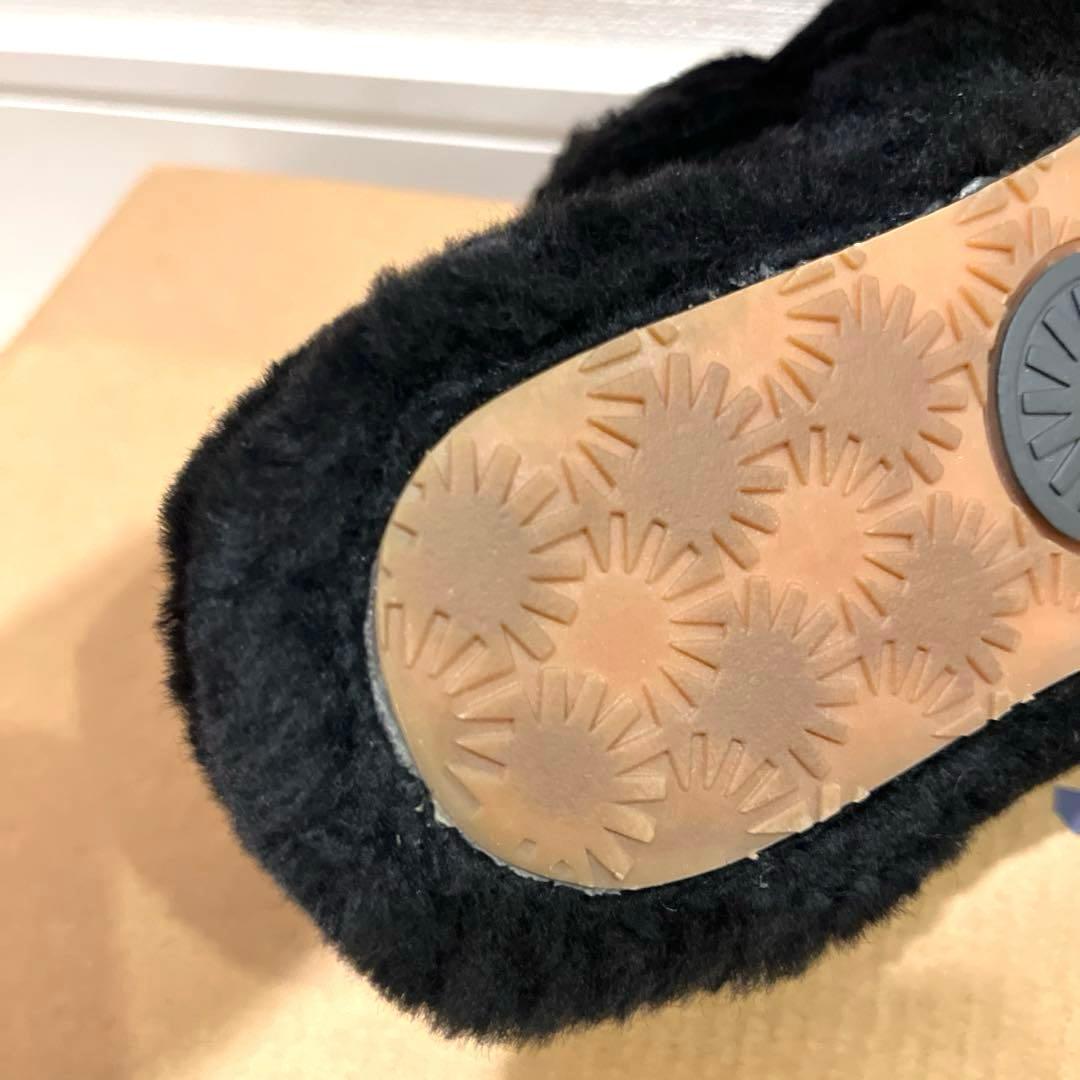 【美品】UGG ブラック ムートン　ボア スリッパ　23cm