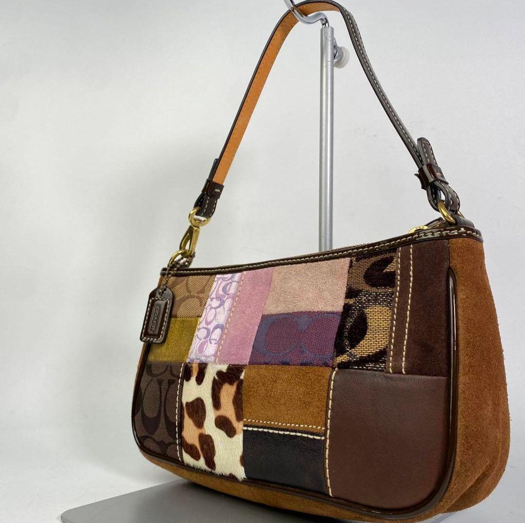 【希少】COACH コーチ アクセサリーポーチ パッチワーク 総柄　ハラコ