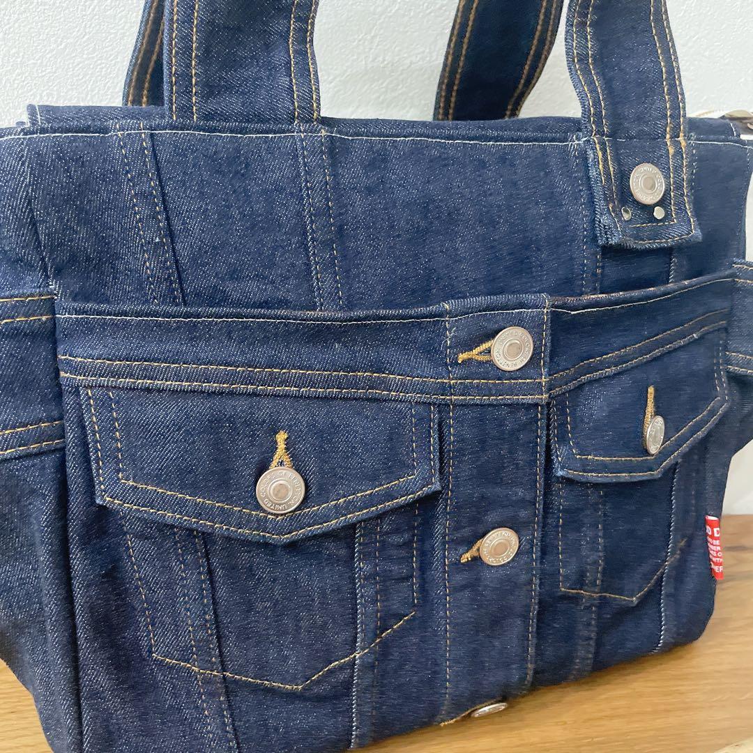 BIGsize★2way Gジャン デニムリメイク トートバッグ インディゴ
