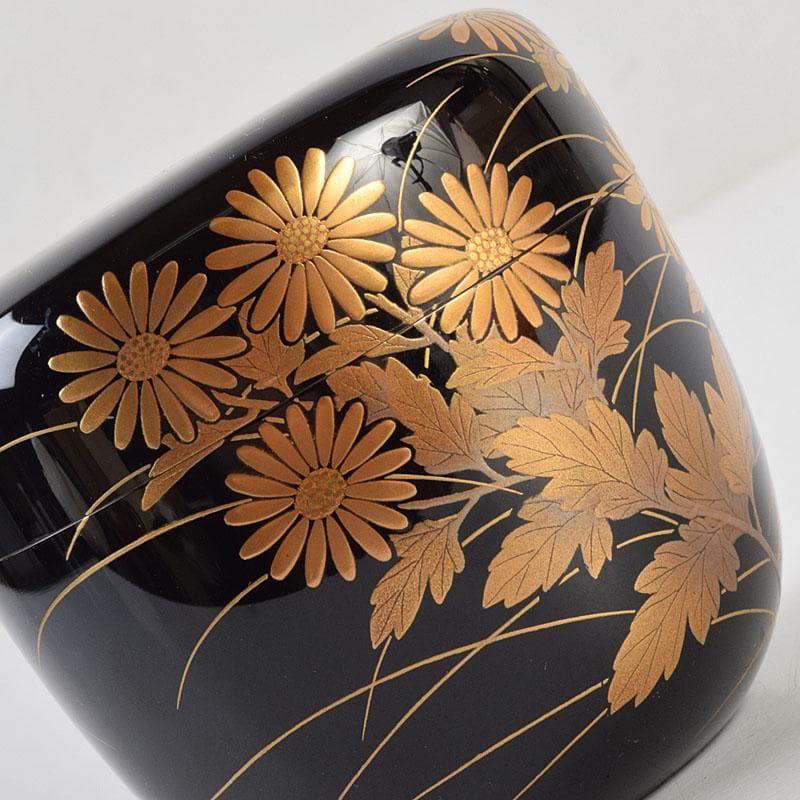 茶道具　輪島塗　佐藤幸一作　小菊蒔絵　棗　共布共箱　M　R9300