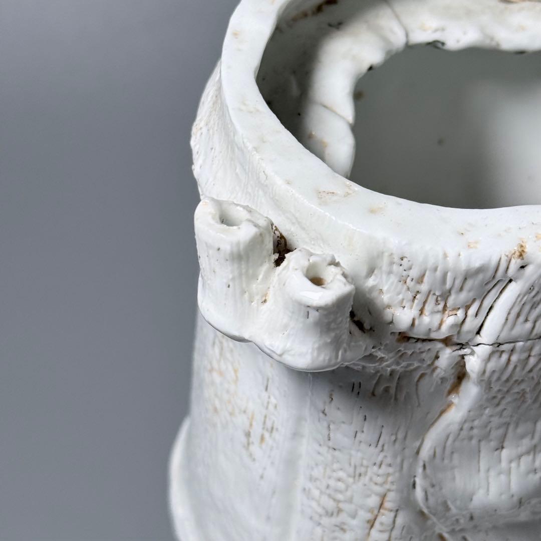 江戸後期　平戸焼　白磁玄武竹形花器　共箱　迫力の造形美　大珍品　蒐集家旧蔵