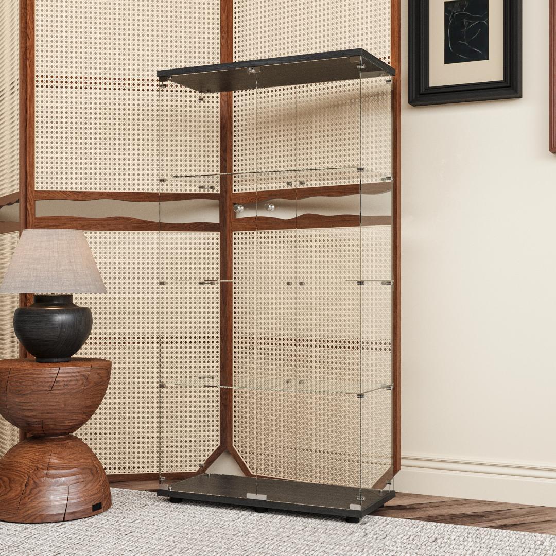 【新品】コレクションケース 4段ワイド 棚 ブラック ガラス フィギュアケース