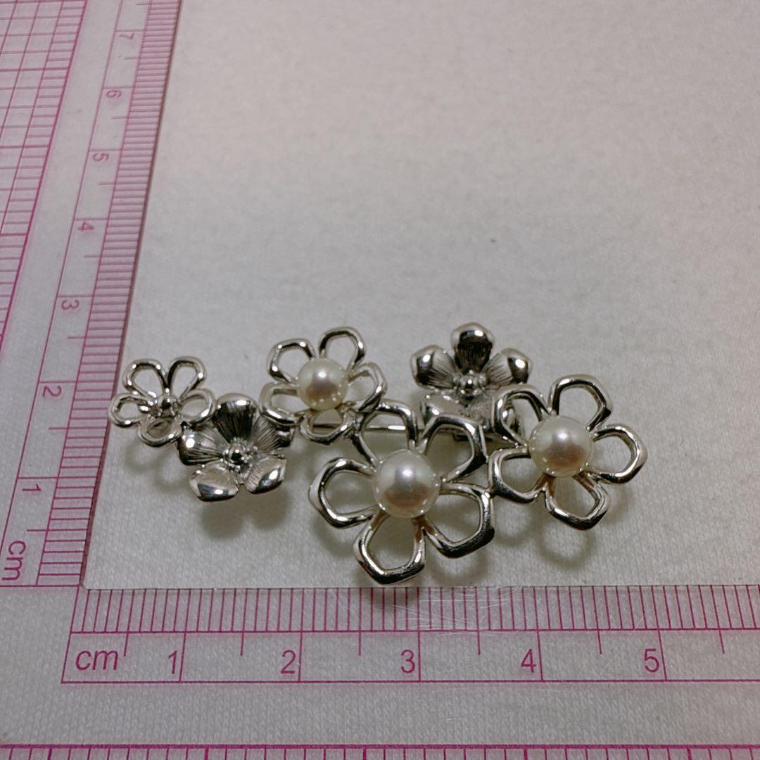 TASAKI タサキ シルバー 3粒 あこや真珠 パール フラワー ブローチ