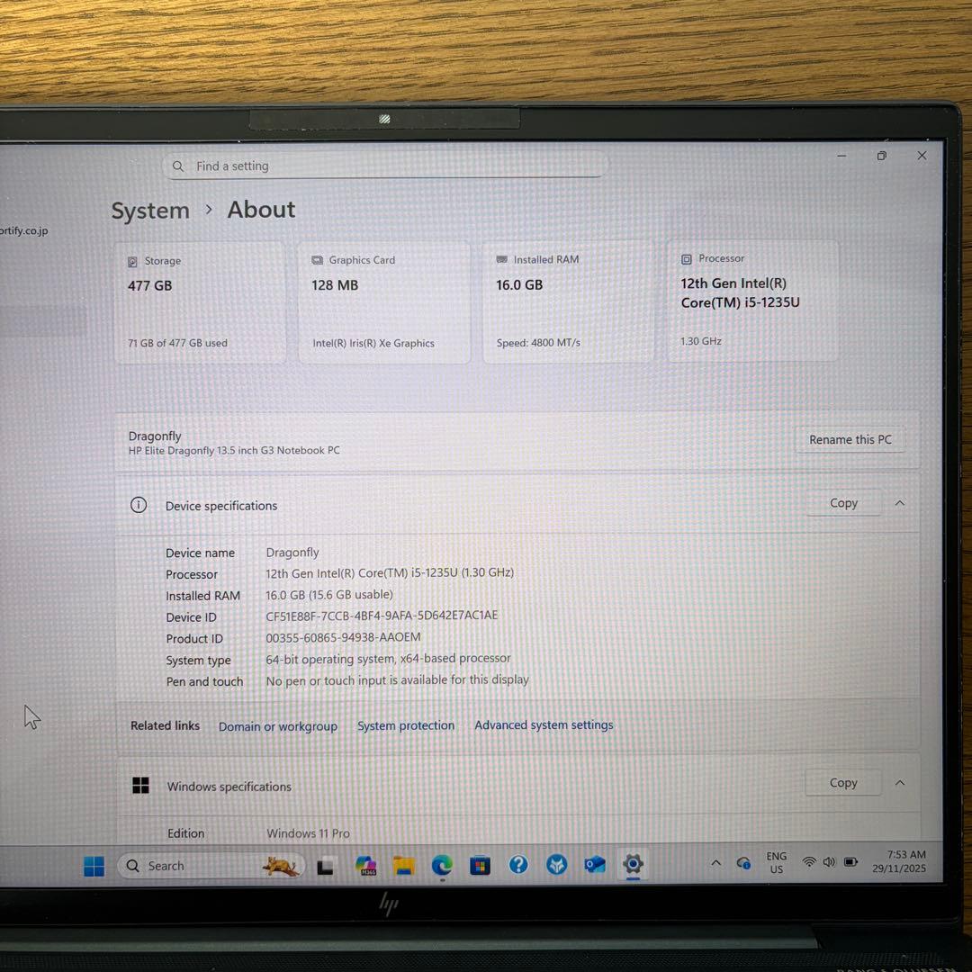 HP Elite Dragonfly 13.5 インチ G3