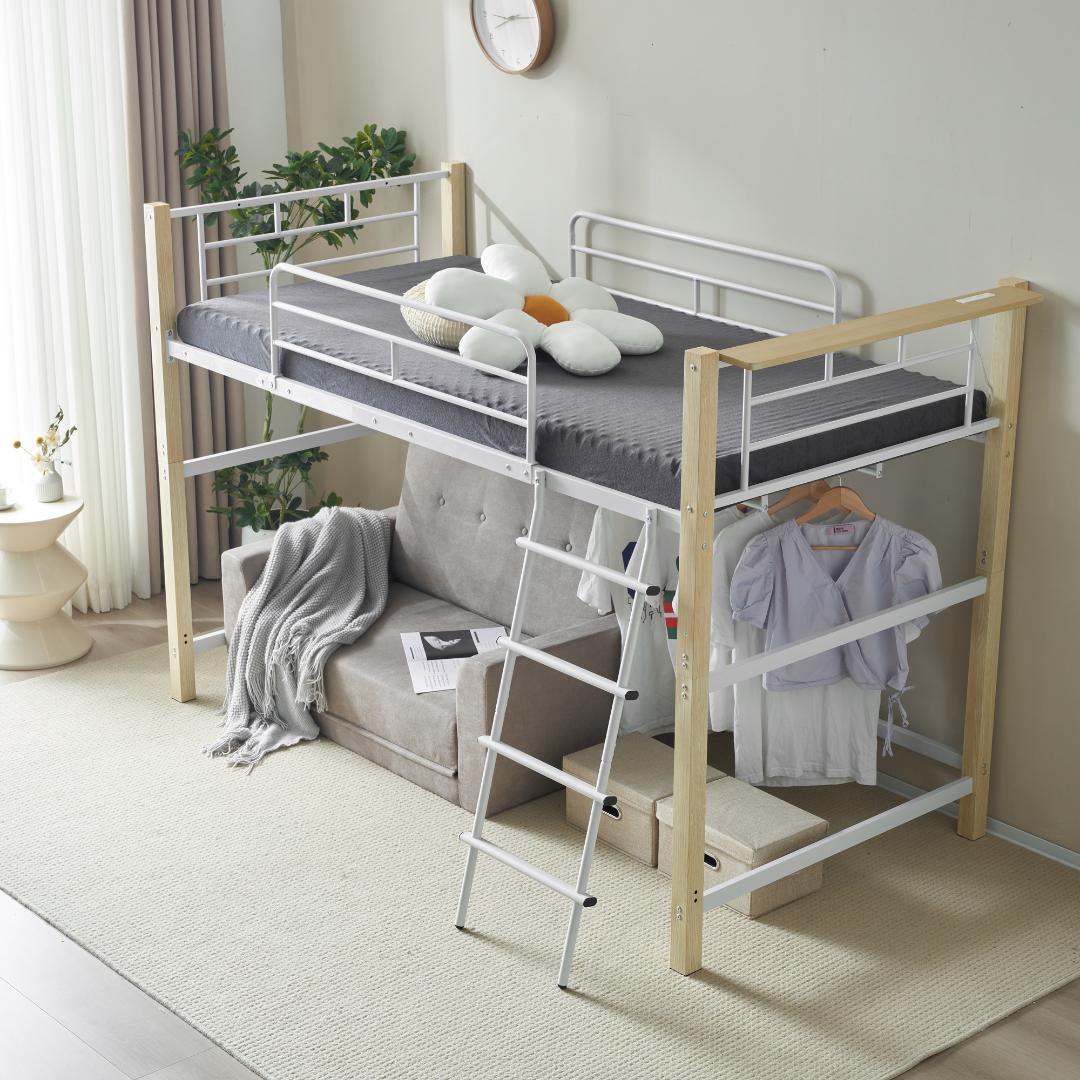 【S・高さ130cm】ロフトベッド パイプベッド 耐荷重150kg　WHITE