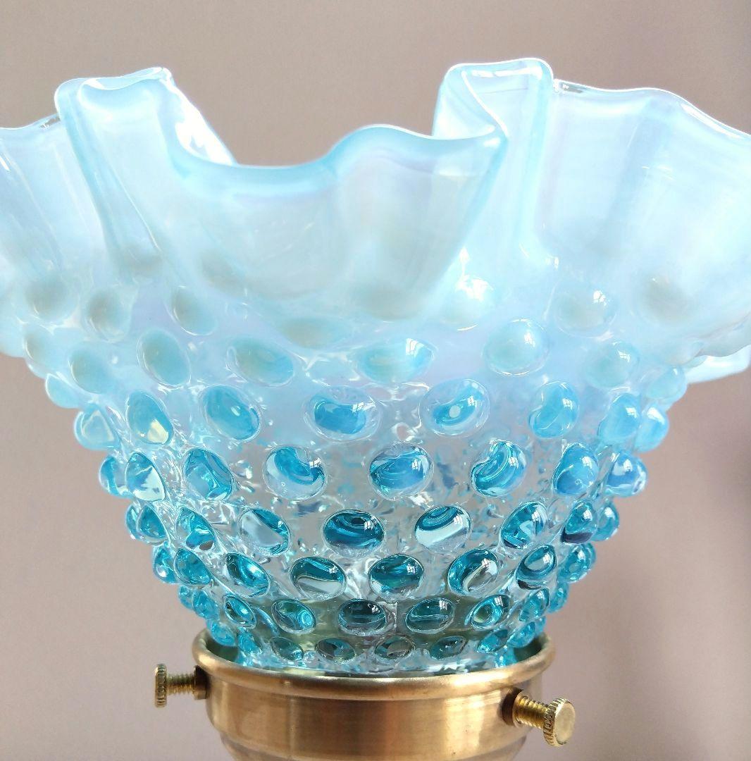 美☆フェントン ブルーオパールセント ホブネイル ブドワールランプ